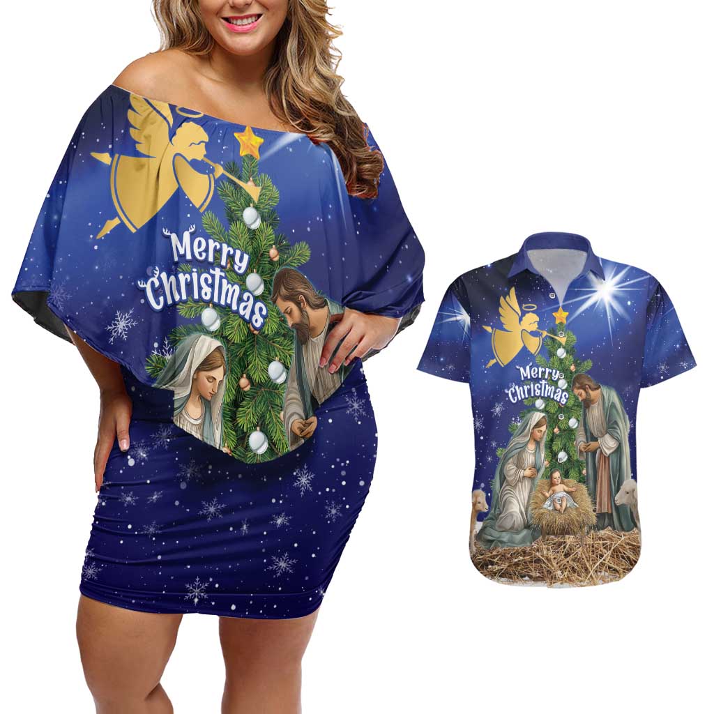 Lithuania Christmas Couples Matching Off Shoulder Short Dress and Hawaiian Shirt Chistmas Begin With Christ - Wonder Print Shop