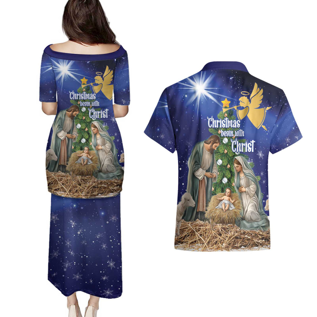 Lithuania Christmas Couples Matching Puletasi and Hawaiian Shirt Chistmas Begin With Christ - Wonder Print Shop