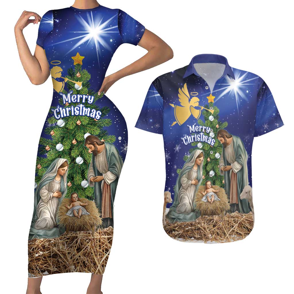 Lithuania Christmas Couples Matching Short Sleeve Bodycon Dress and Hawaiian Shirt Chistmas Begin With Christ - Wonder Print Shop
