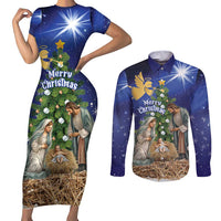 Lithuania Christmas Couples Matching Short Sleeve Bodycon Dress and Long Sleeve Button Shirt Chistmas Begin With Christ - Wonder Print Shop