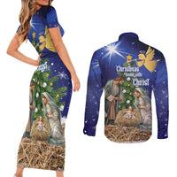 Lithuania Christmas Couples Matching Short Sleeve Bodycon Dress and Long Sleeve Button Shirt Chistmas Begin With Christ - Wonder Print Shop