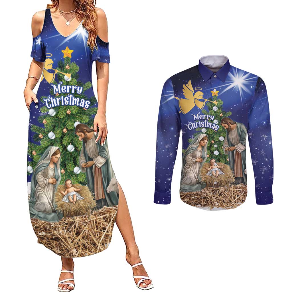 Lithuania Christmas Couples Matching Summer Maxi Dress and Long Sleeve Button Shirt Chistmas Begin With Christ - Wonder Print Shop
