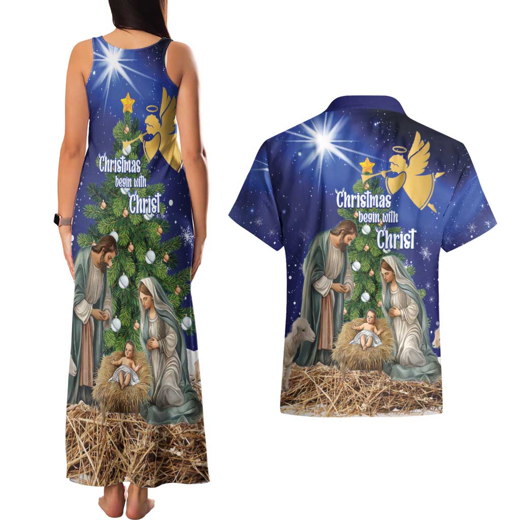 Lithuania Christmas Couples Matching Tank Maxi Dress and Hawaiian Shirt Chistmas Begin With Christ - Wonder Print Shop