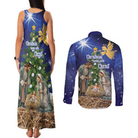 Lithuania Christmas Couples Matching Tank Maxi Dress and Long Sleeve Button Shirt Chistmas Begin With Christ - Wonder Print Shop