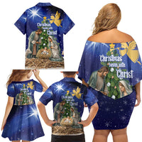 Lithuania Christmas Family Matching Off Shoulder Short Dress and Hawaiian Shirt Chistmas Begin With Christ - Wonder Print Shop