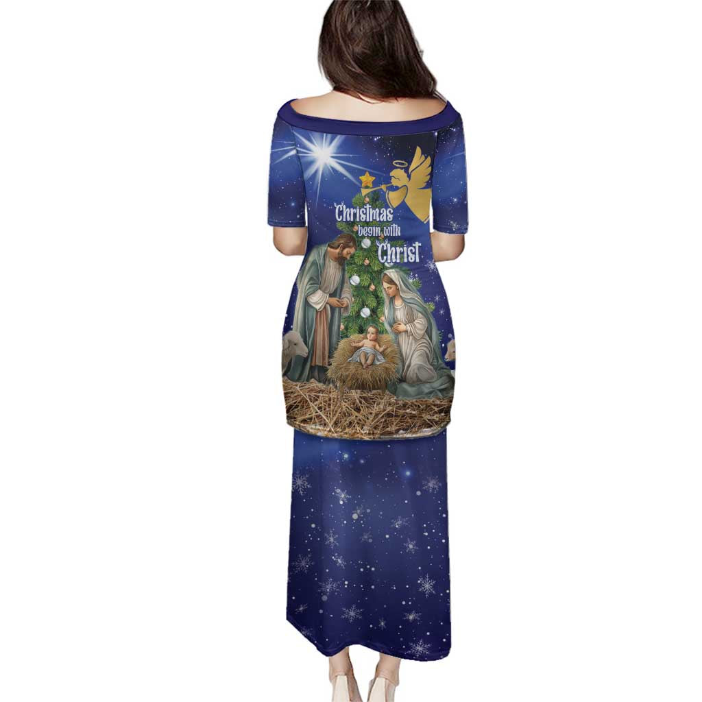 Lithuania Christmas Family Matching Puletasi and Hawaiian Shirt Chistmas Begin With Christ - Wonder Print Shop