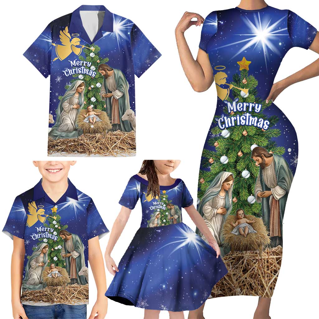 Lithuania Christmas Family Matching Short Sleeve Bodycon Dress and Hawaiian Shirt Chistmas Begin With Christ - Wonder Print Shop