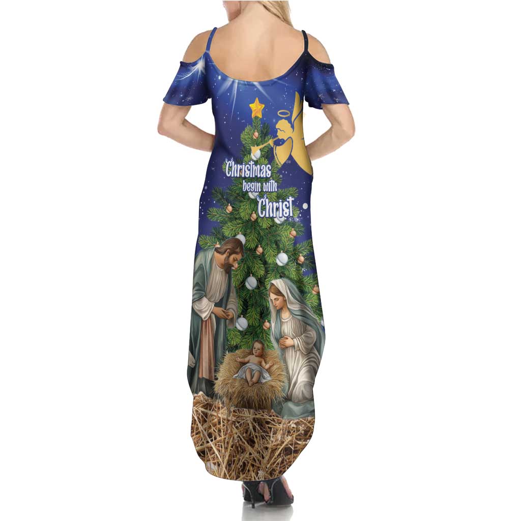 Lithuania Christmas Family Matching Summer Maxi Dress and Hawaiian Shirt Chistmas Begin With Christ - Wonder Print Shop