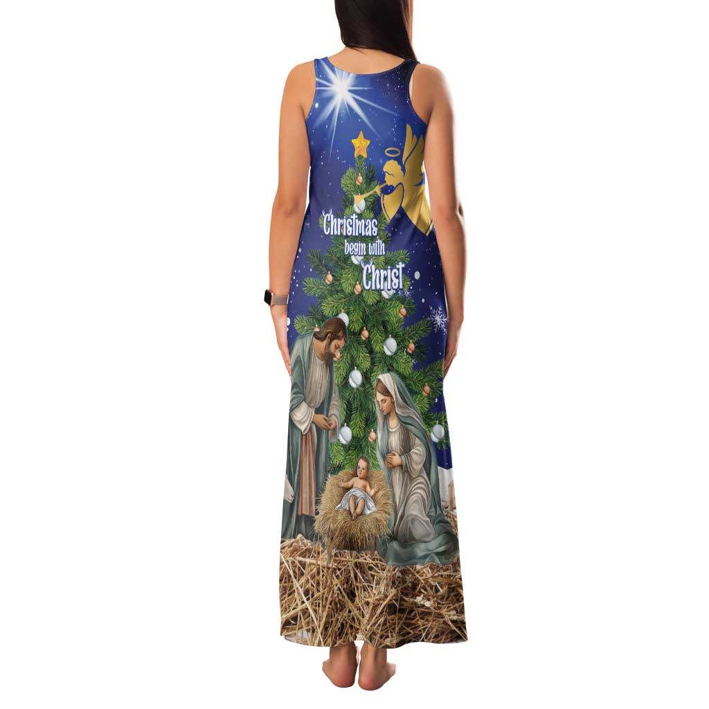 Lithuania Christmas Family Matching Tank Maxi Dress and Hawaiian Shirt Chistmas Begin With Christ - Wonder Print Shop