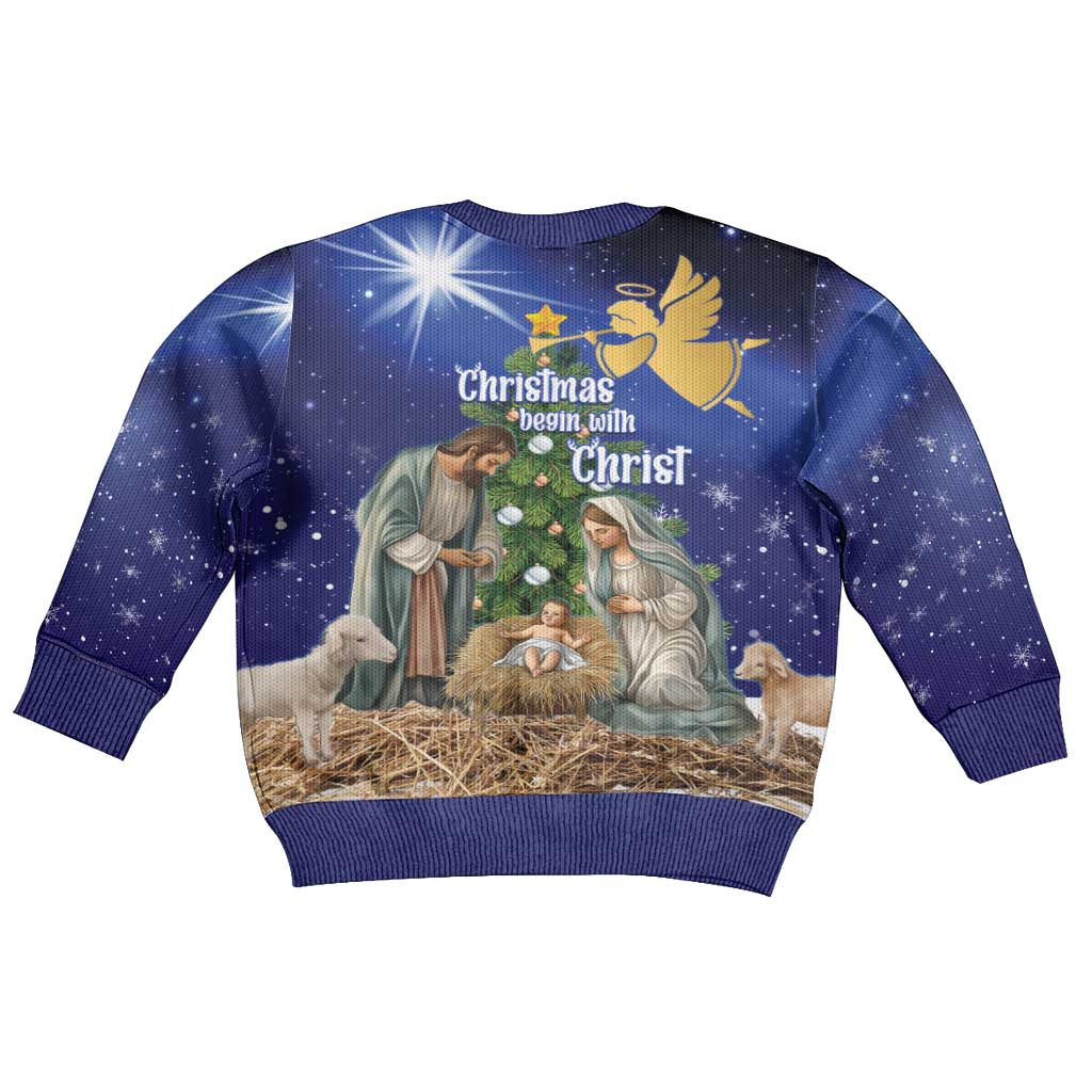 Lithuania Christmas Kid Ugly Christmas Sweater Chistmas Begin With Christ - Wonder Print Shop
