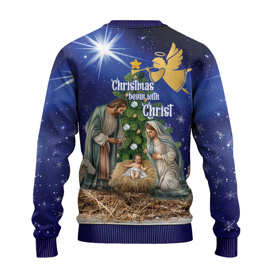 Lithuania Christmas Ugly Christmas Sweater Chistmas Begin With Christ - Wonder Print Shop