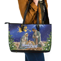 Lithuania Christmas Leather Tote Bag Chistmas Begin With Christ - Wonder Print Shop