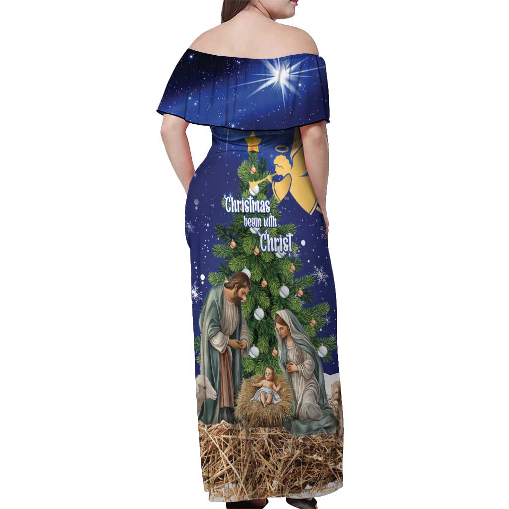 Lithuania Christmas Off Shoulder Maxi Dress Chistmas Begin With Christ - Wonder Print Shop