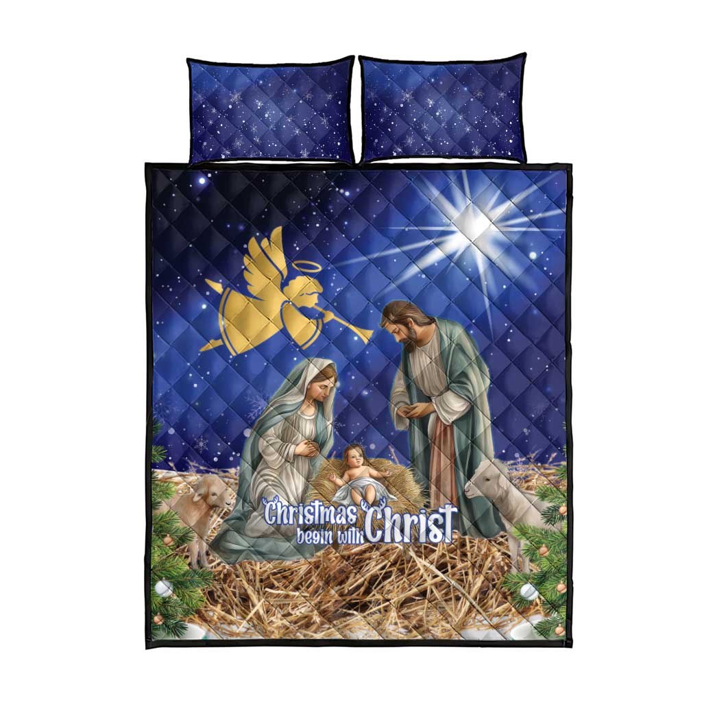Lithuania Christmas Quilt Bed Set Chistmas Begin With Christ - Wonder Print Shop