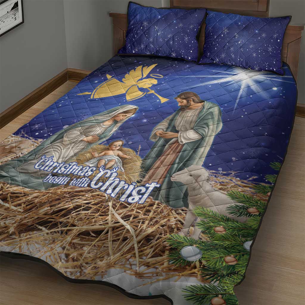 Lithuania Christmas Quilt Bed Set Chistmas Begin With Christ - Wonder Print Shop