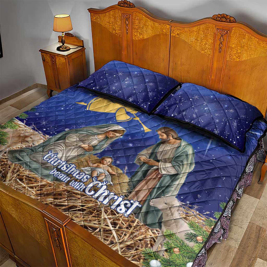 Lithuania Christmas Quilt Bed Set Chistmas Begin With Christ - Wonder Print Shop