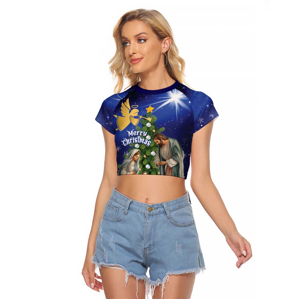 Lithuania Christmas Raglan Cropped T Shirt Chistmas Begin With Christ - Wonder Print Shop