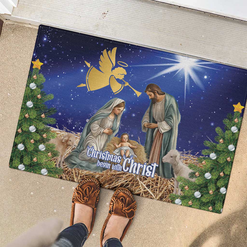 Lithuania Christmas Rubber Doormat Chistmas Begin With Christ - Wonder Print Shop