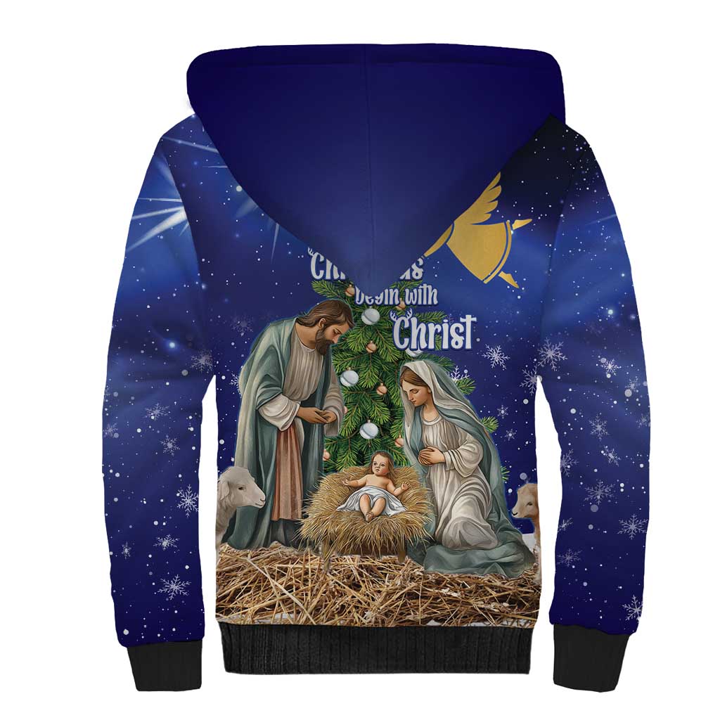 Lithuania Christmas Sherpa Hoodie Chistmas Begin With Christ - Wonder Print Shop