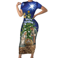 Lithuania Christmas Short Sleeve Bodycon Dress Chistmas Begin With Christ - Wonder Print Shop