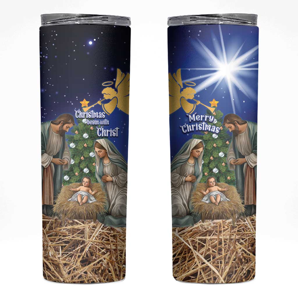 Lithuania Christmas Skinny Tumbler Chistmas Begin With Christ - Wonder Print Shop