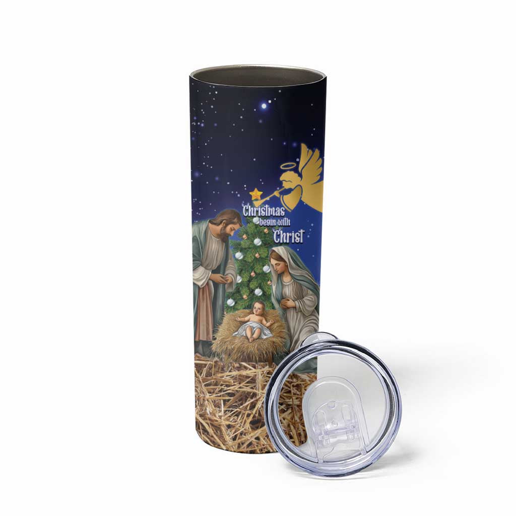 Lithuania Christmas Skinny Tumbler Chistmas Begin With Christ - Wonder Print Shop