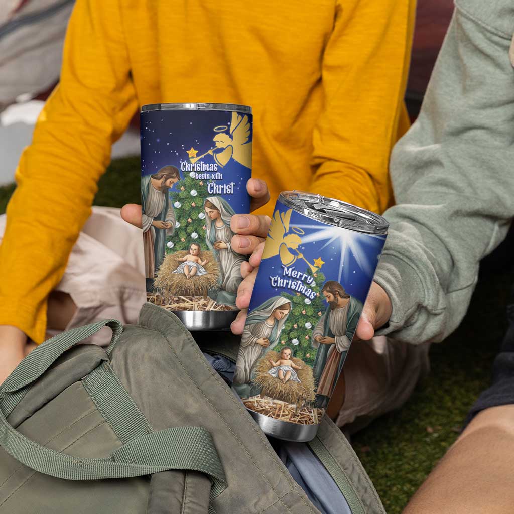 Lithuania Christmas Tumbler Cup Chistmas Begin With Christ - Wonder Print Shop