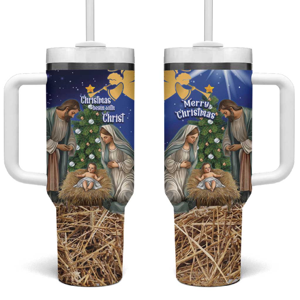 Lithuania Christmas Tumbler With Handle Chistmas Begin With Christ - Wonder Print Shop
