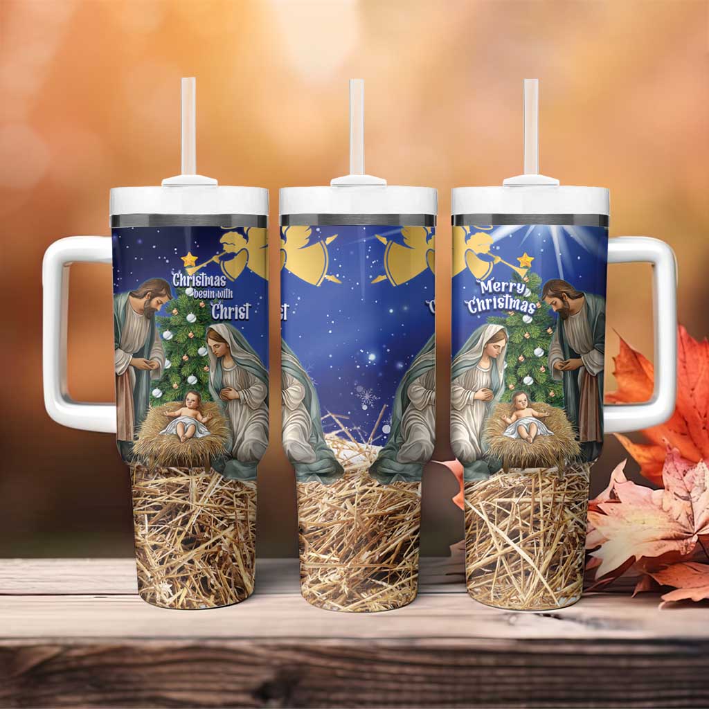 Lithuania Christmas Tumbler With Handle Chistmas Begin With Christ - Wonder Print Shop