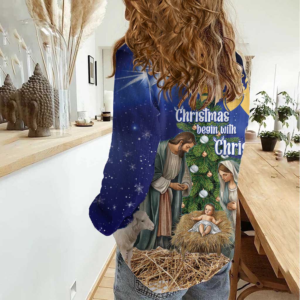 Lithuania Christmas Women Casual Shirt Chistmas Begin With Christ - Wonder Print Shop