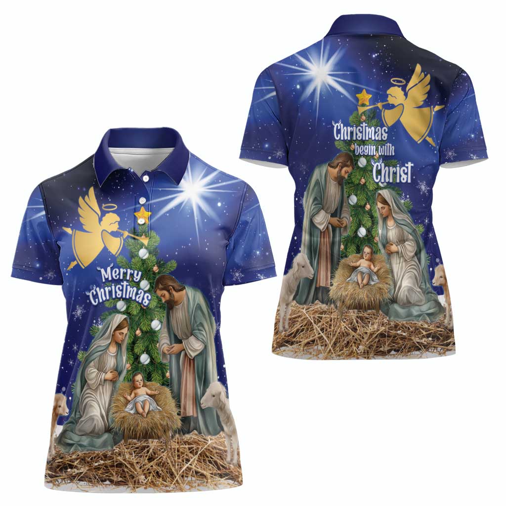Lithuania Christmas Women Polo Shirt Chistmas Begin With Christ - Wonder Print Shop
