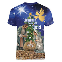Lithuania Christmas Women V-Neck T-Shirt Chistmas Begin With Christ - Wonder Print Shop