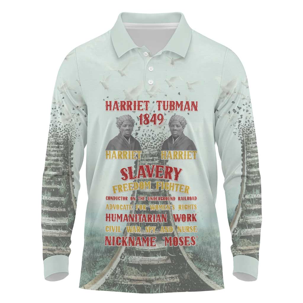 Harriet Tubman 1849 Long Sleeve Polo Shirt Freedom Fighter Legacy - Wonder Print Shop