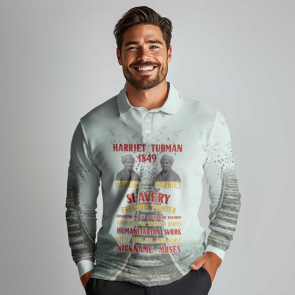 Harriet Tubman 1849 Long Sleeve Polo Shirt Freedom Fighter Legacy - Wonder Print Shop
