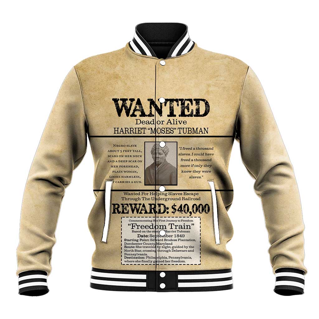 WANTED for Freedom Baseball Jacket Harriet Moses Tubman - Wonder Print Shop