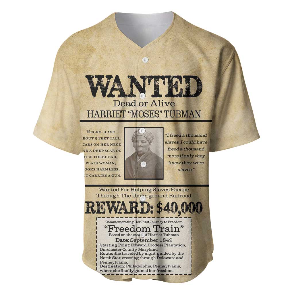 WANTED for Freedom Baseball Jersey Harriet Moses Tubman - Wonder Print Shop
