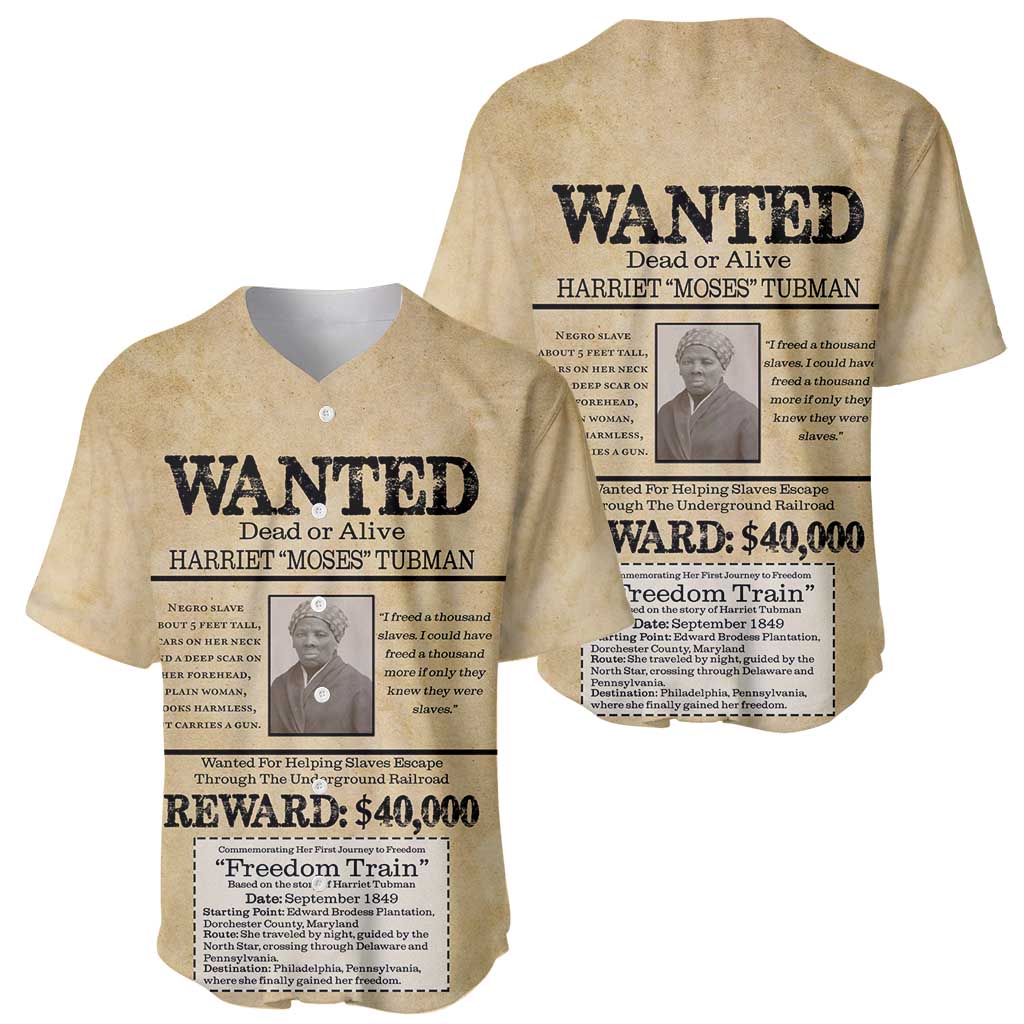 WANTED for Freedom Baseball Jersey Harriet Moses Tubman - Wonder Print Shop
