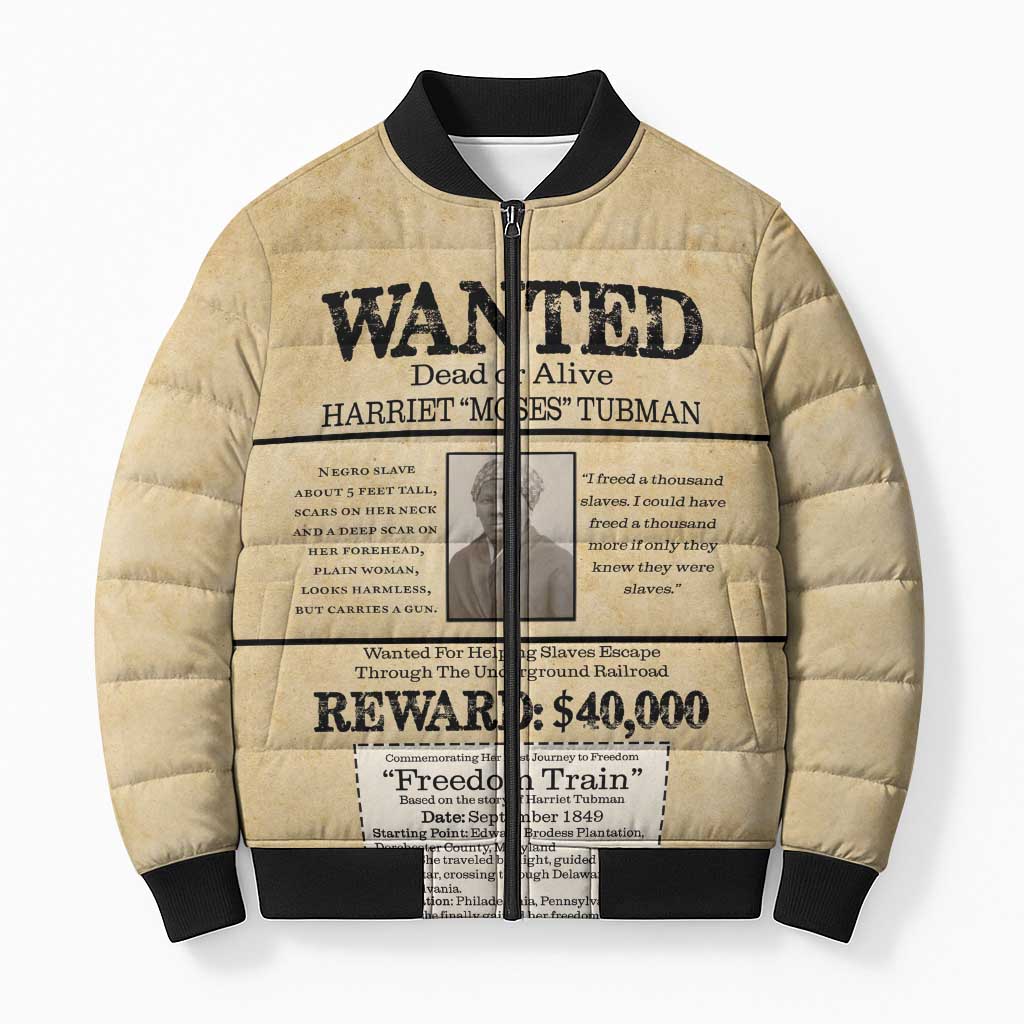 WANTED for Freedom Bomber Puffer Jacket Harriet Moses Tubman - Wonder Print Shop
