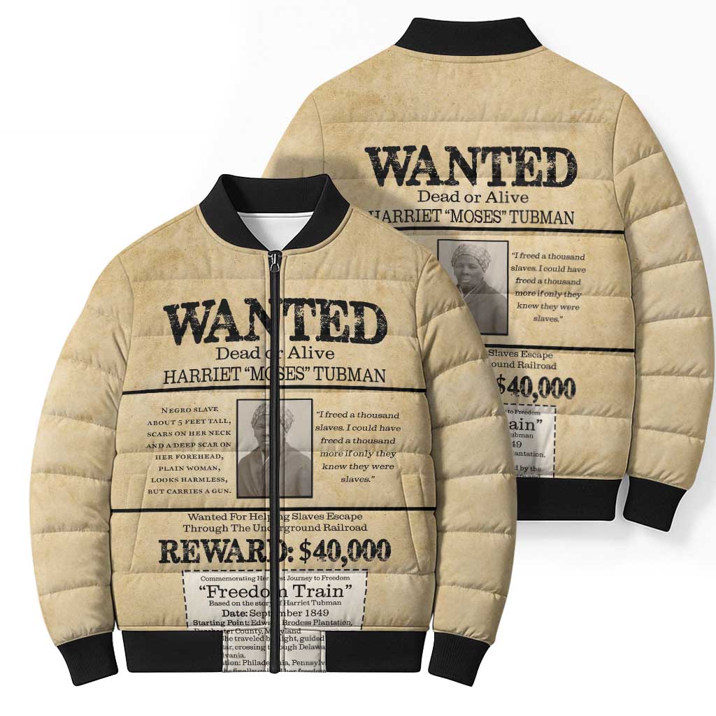 WANTED for Freedom Bomber Puffer Jacket Harriet Moses Tubman - Wonder Print Shop