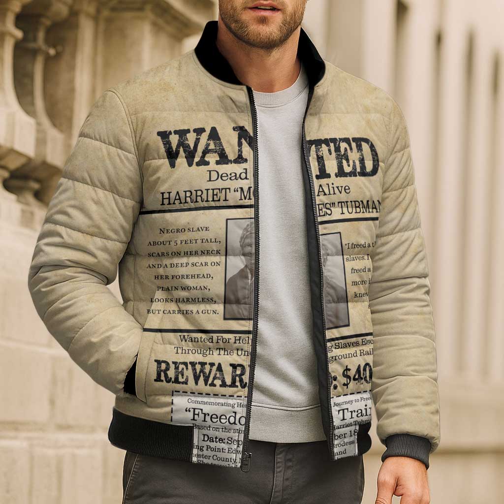 WANTED for Freedom Bomber Puffer Jacket Harriet Moses Tubman - Wonder Print Shop