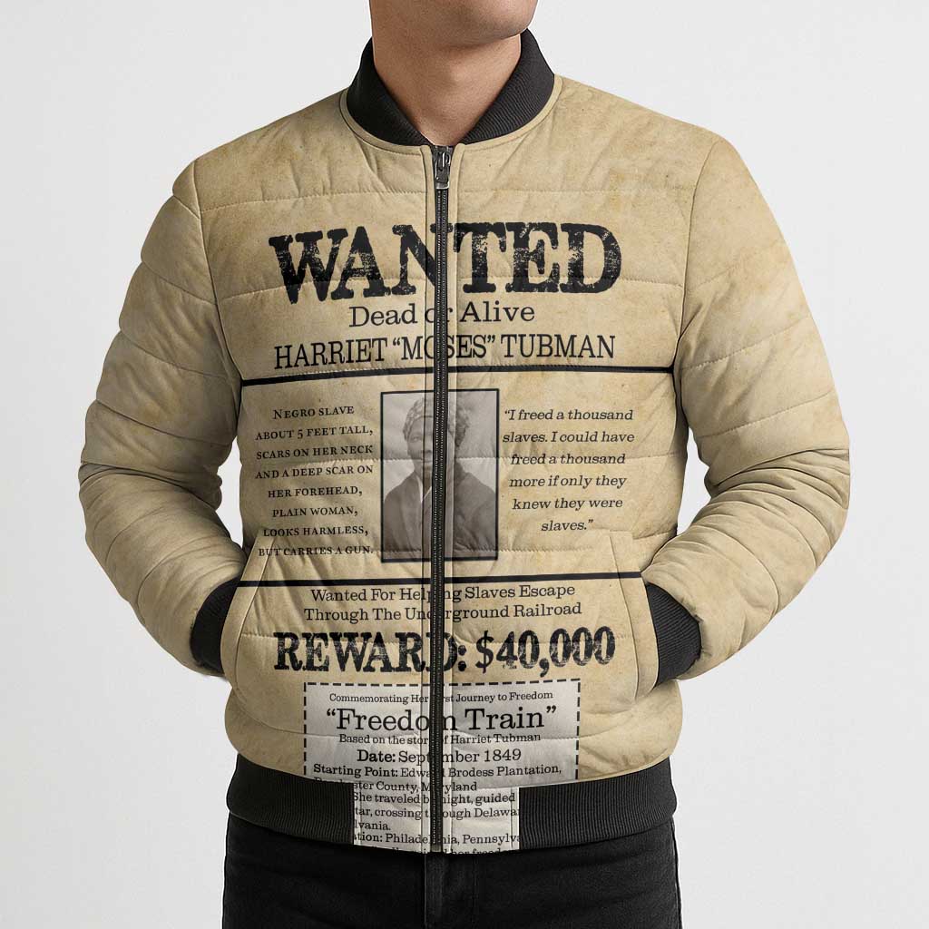 WANTED for Freedom Bomber Puffer Jacket Harriet Moses Tubman - Wonder Print Shop