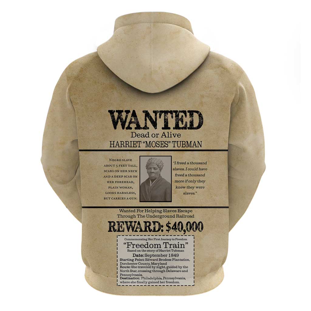 WANTED for Freedom Hoodie Harriet Moses Tubman - Wonder Print Shop