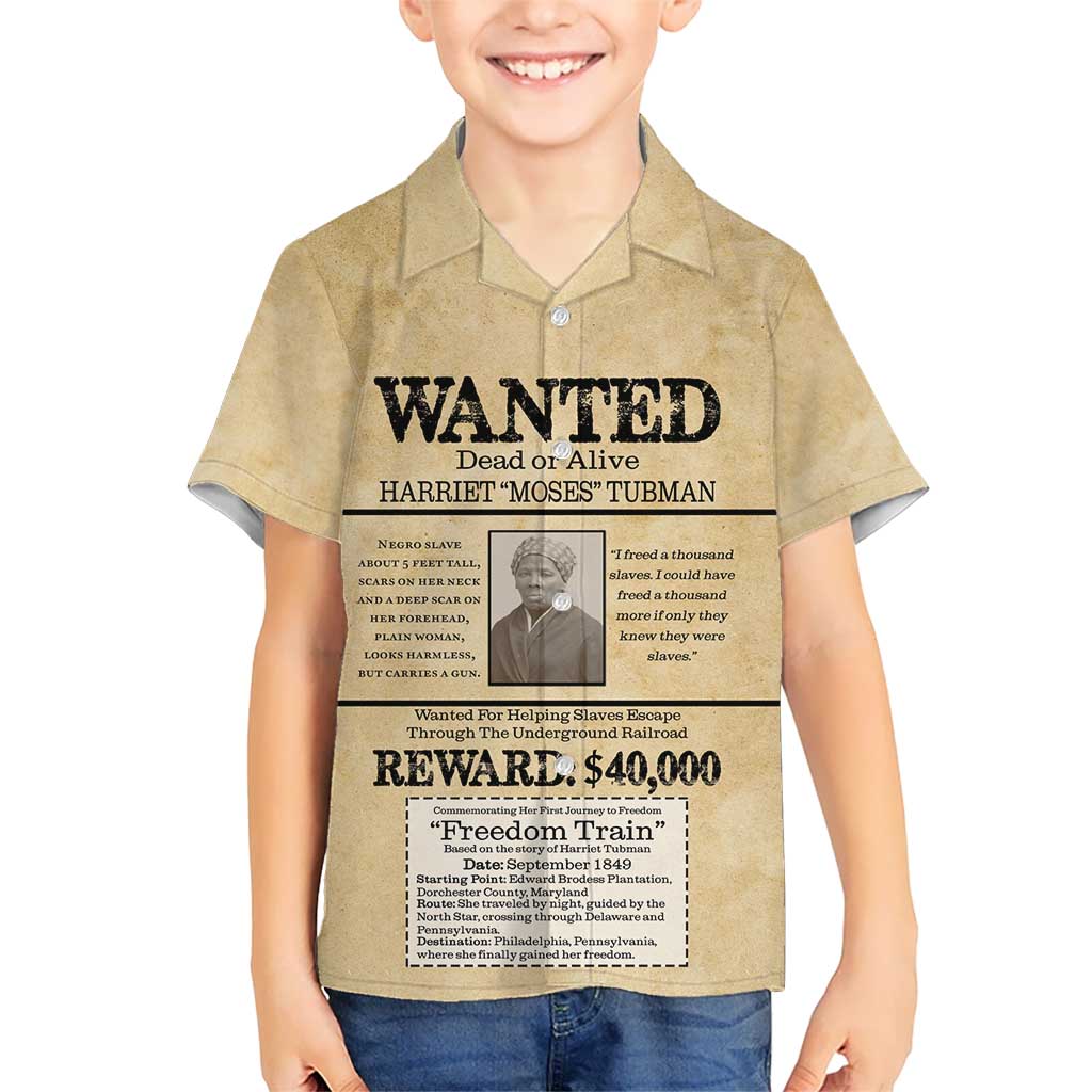 WANTED for Freedom Kid Hawaiian Shirt Harriet Moses Tubman - Wonder Print Shop