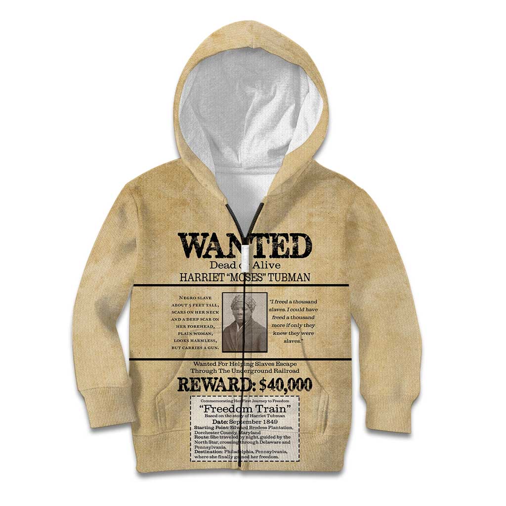 WANTED for Freedom Kid Hoodie Harriet Moses Tubman - Wonder Print Shop