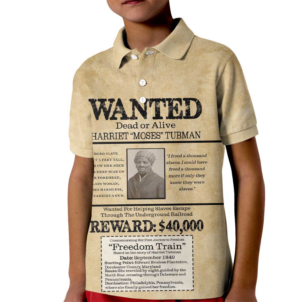 WANTED for Freedom Kid Polo Shirt Harriet Moses Tubman - Wonder Print Shop