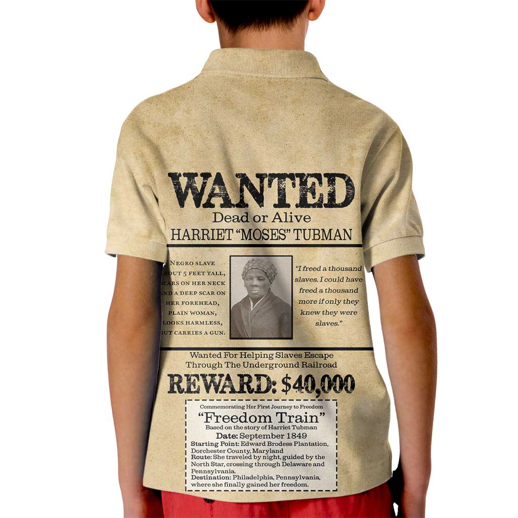 WANTED for Freedom Kid Polo Shirt Harriet Moses Tubman - Wonder Print Shop
