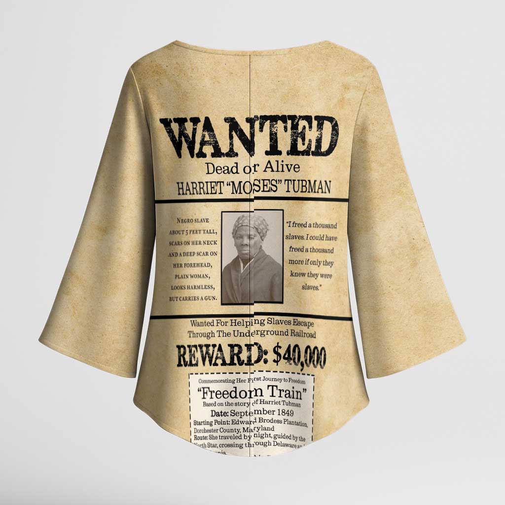 WANTED for Freedom Kimono Sleeve Blouse Harriet Moses Tubman - Wonder Print Shop