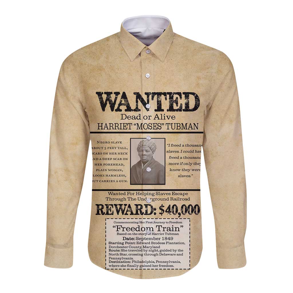 WANTED for Freedom Long Sleeve Button Shirt Harriet Moses Tubman - Wonder Print Shop