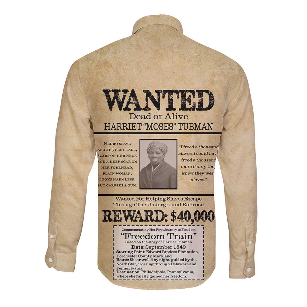 WANTED for Freedom Long Sleeve Button Shirt Harriet Moses Tubman - Wonder Print Shop