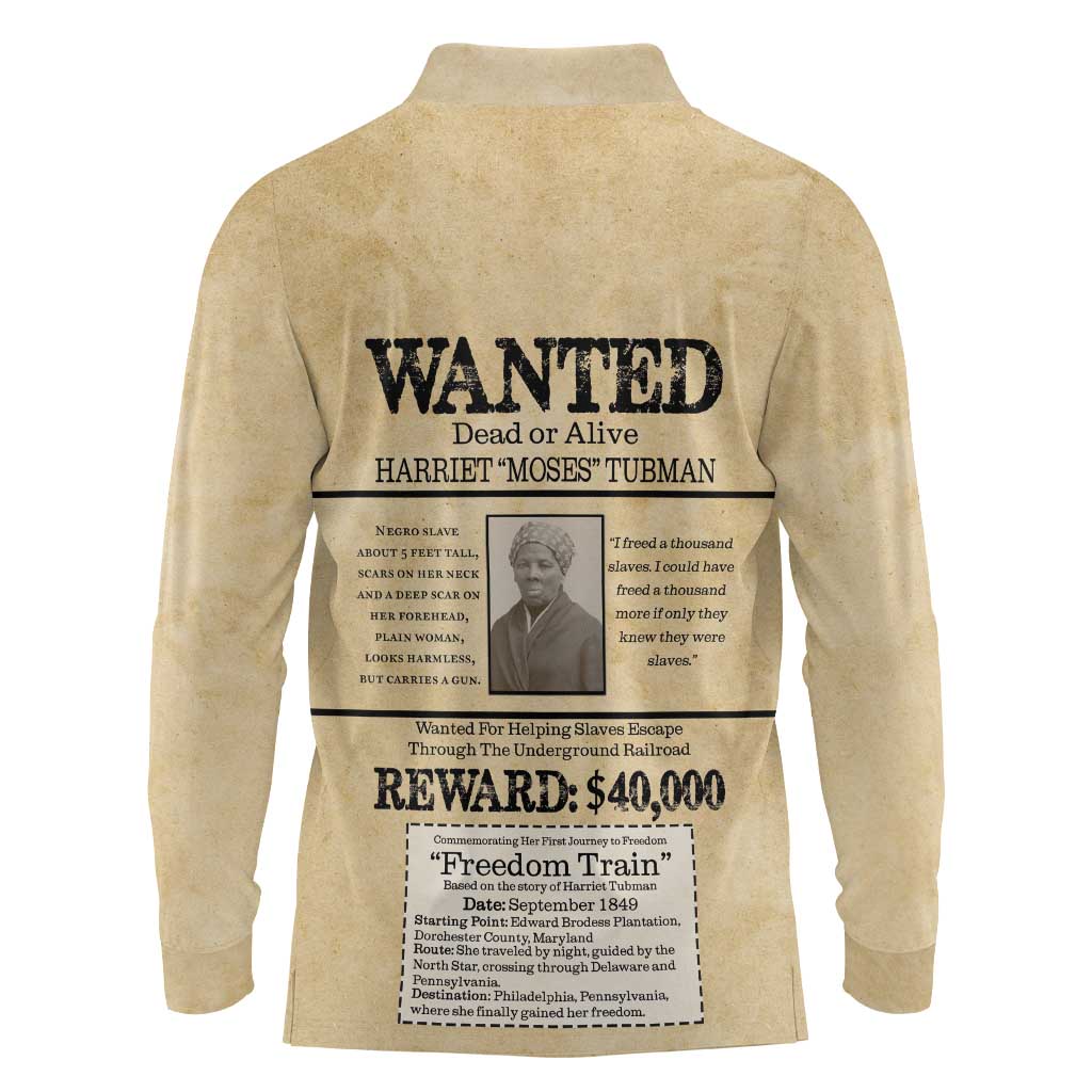 WANTED for Freedom Long Sleeve Polo Shirt Harriet Moses Tubman - Wonder Print Shop